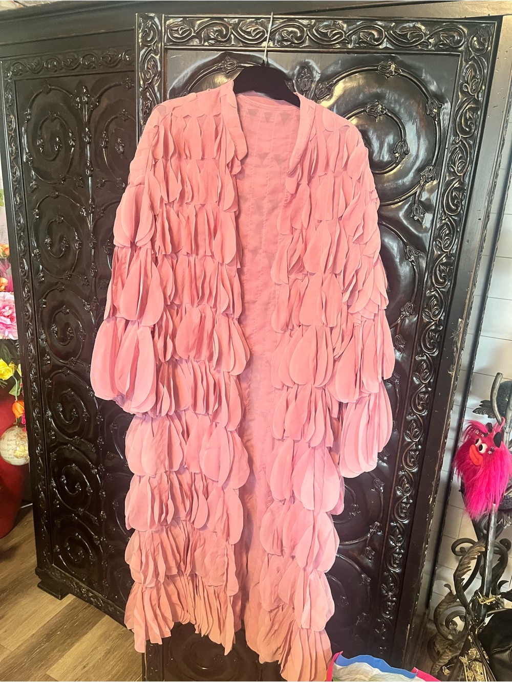 Zara Pink Petal-Detail Long Coat